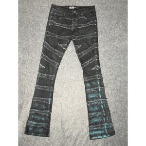 Valabasas Mens‎ Stacked Jeans Black Teal Metallic Distressed Slim Fit Size 30